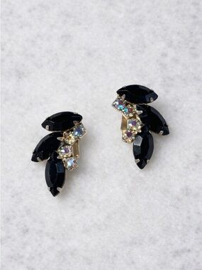 Unsigned Juliana Style Black Navette Rhinestone Clip-On Earrings